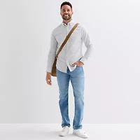 St. John's Bay Washed Oxford Mens Long Sleeve Classic Fit Stretch Fabric Button-Down Shirt
