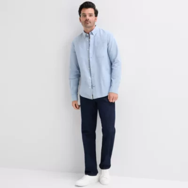 mutual weave Mens Long Sleeve Relaxed Oxford Button-Down Shirt
