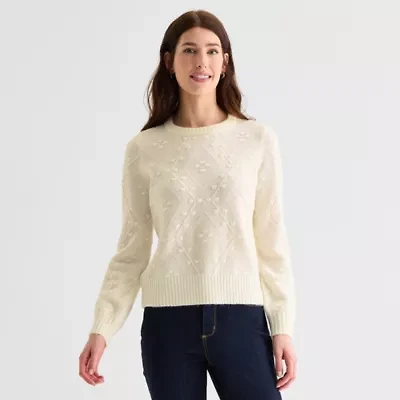 St. John's Bay Womens Crew Neck Long Sleeve Pullover Sweater