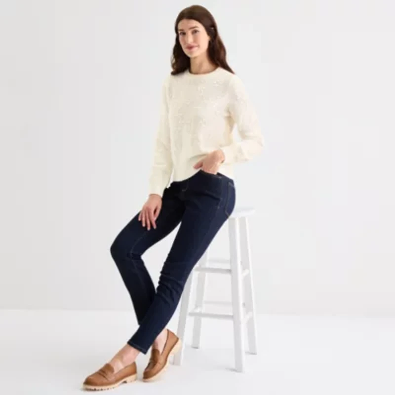 St. John's Bay Womens Crew Neck Long Sleeve Pullover Sweater