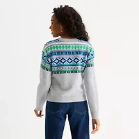 St. John's Bay Womens Crew Neck Long Sleeve Striped Pullover Sweater
