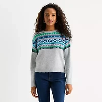 St. John's Bay Womens Crew Neck Long Sleeve Striped Pullover Sweater