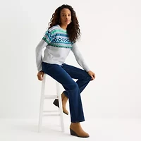 St. John's Bay Womens Crew Neck Long Sleeve Striped Pullover Sweater