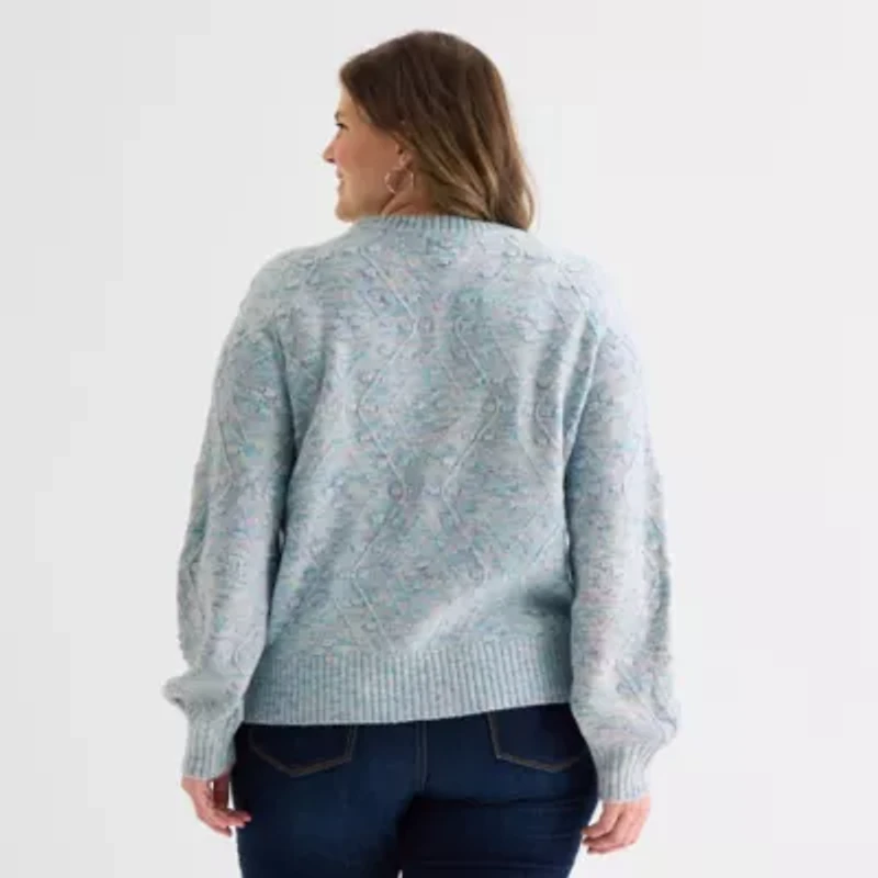 St. John's Bay Plus Womens V Neck Long Sleeve Pullover Sweater