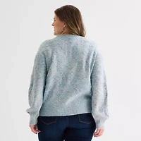 St. John's Bay Plus Womens V Neck Long Sleeve Pullover Sweater