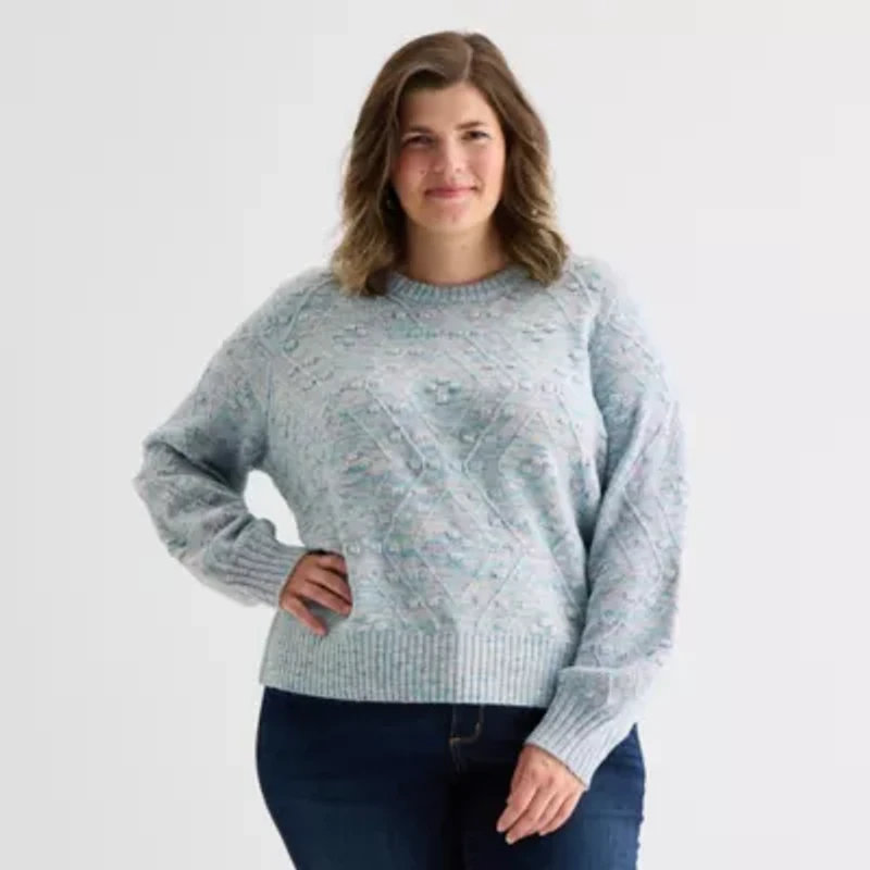 St. John's Bay Plus Womens V Neck Long Sleeve Pullover Sweater