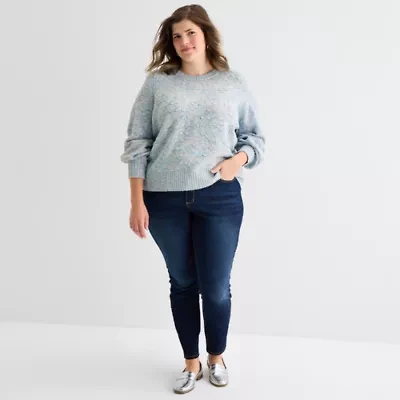 St. John's Bay Plus Womens V Neck Long Sleeve Pullover Sweater