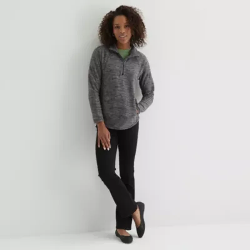 St. John's Bay Womens Tall 1/4 Zip Mock Neck Long Sleeve Polar Fleece Sweatshirt