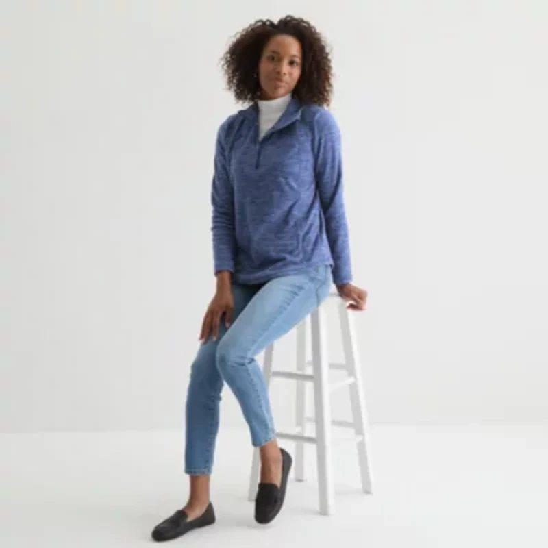 St. John's Bay Womens Tall 1/4 Zip Mock Neck Long Sleeve Polar Fleece Sweatshirt