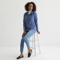 St. John's Bay Womens Tall 1/4 Zip Mock Neck Long Sleeve Polar Fleece Sweatshirt