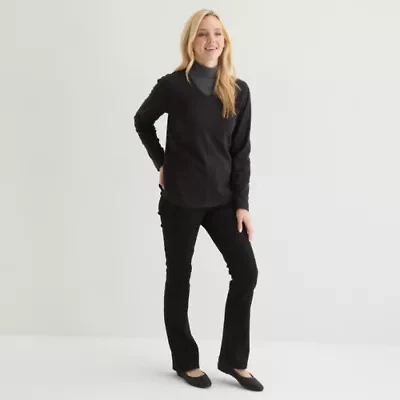 St. John's Bay Womens V Neck Long Sleeve Tall Sweatshirt