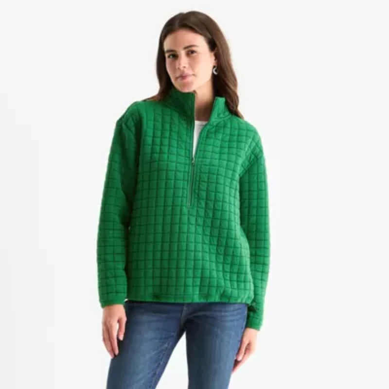 St. John's Bay Womens Mock Neck Long Sleeve Quarter-Zip Pullover