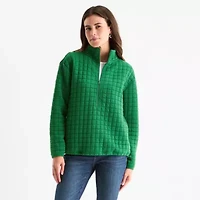 St. John's Bay Womens Mock Neck Long Sleeve Quarter-Zip Pullover