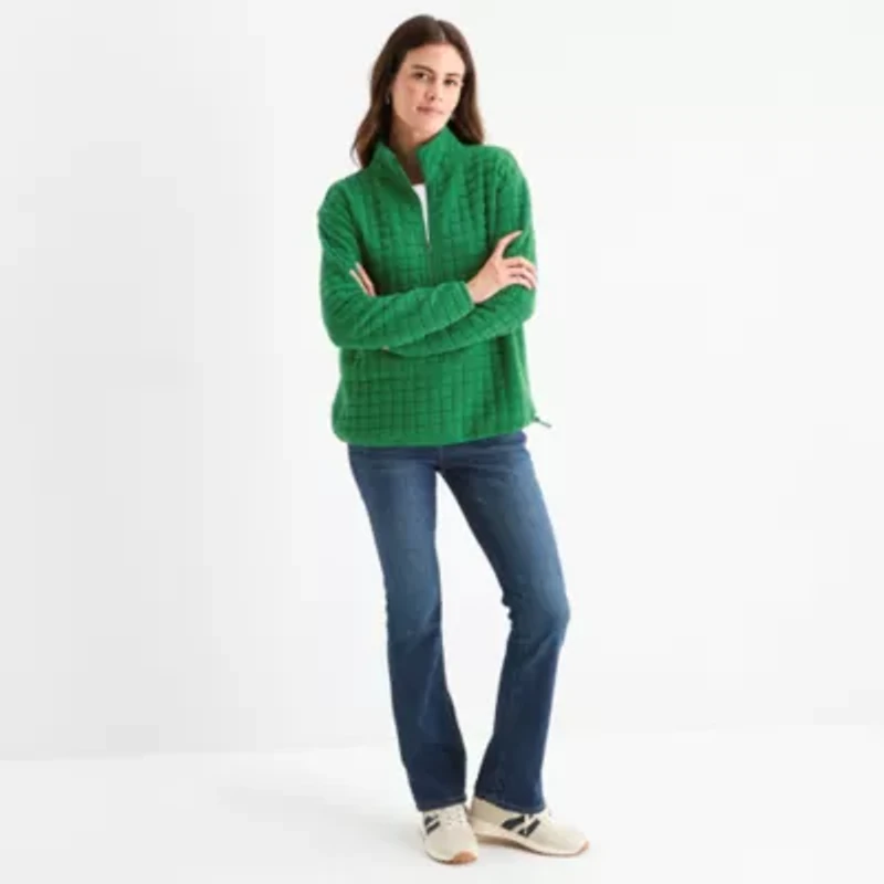 St. John's Bay Womens Mock Neck Long Sleeve Quarter-Zip Pullover