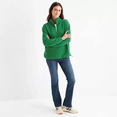 St. John's Bay Womens Mock Neck Long Sleeve Quarter-Zip Pullover