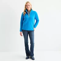 St. John's Bay Womens Mock Neck Long Sleeve Quarter-Zip Pullover