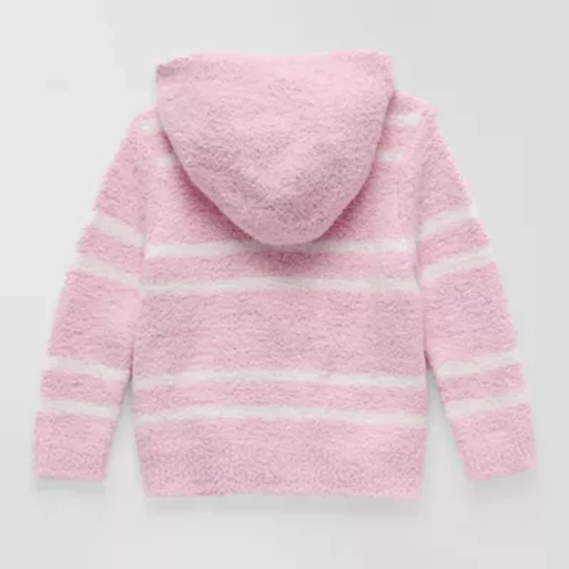 Okie Dokie Fuzzy Baby Girls Hooded Long Sleeve Zipper Cardigan