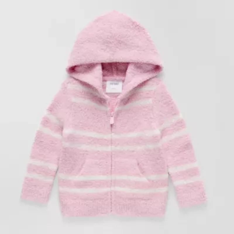 Okie Dokie Fuzzy Baby Girls Hooded Long Sleeve Zipper Cardigan