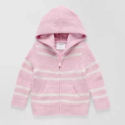 Okie Dokie Fuzzy Baby Girls Hooded Long Sleeve Zipper Cardigan