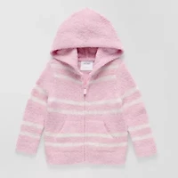 Okie Dokie Fuzzy Baby Girls Hooded Long Sleeve Zipper Cardigan