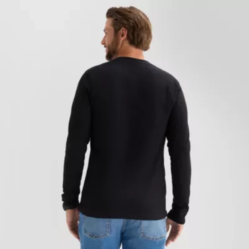 St. John's Bay Waffle Mens Henley Neck Long Sleeve Classic Fit Thermal Top