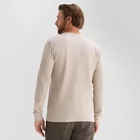 St. John's Bay Waffle Mens Henley Neck Long Sleeve Classic Fit Thermal Top