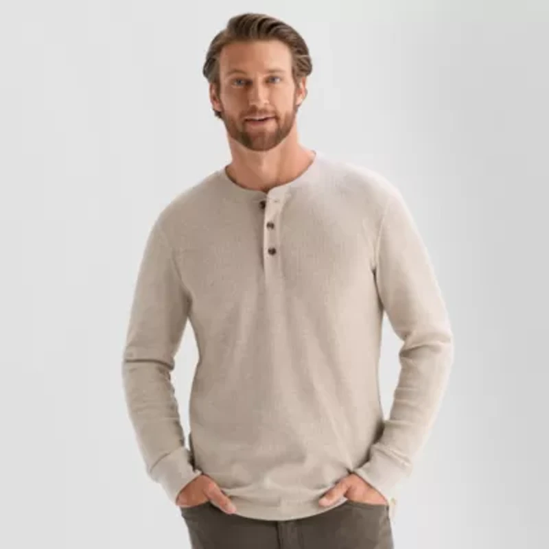 St. John's Bay Waffle Mens Henley Neck Long Sleeve Classic Fit Thermal Top