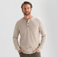 St. John's Bay Waffle Mens Henley Neck Long Sleeve Classic Fit Thermal Top