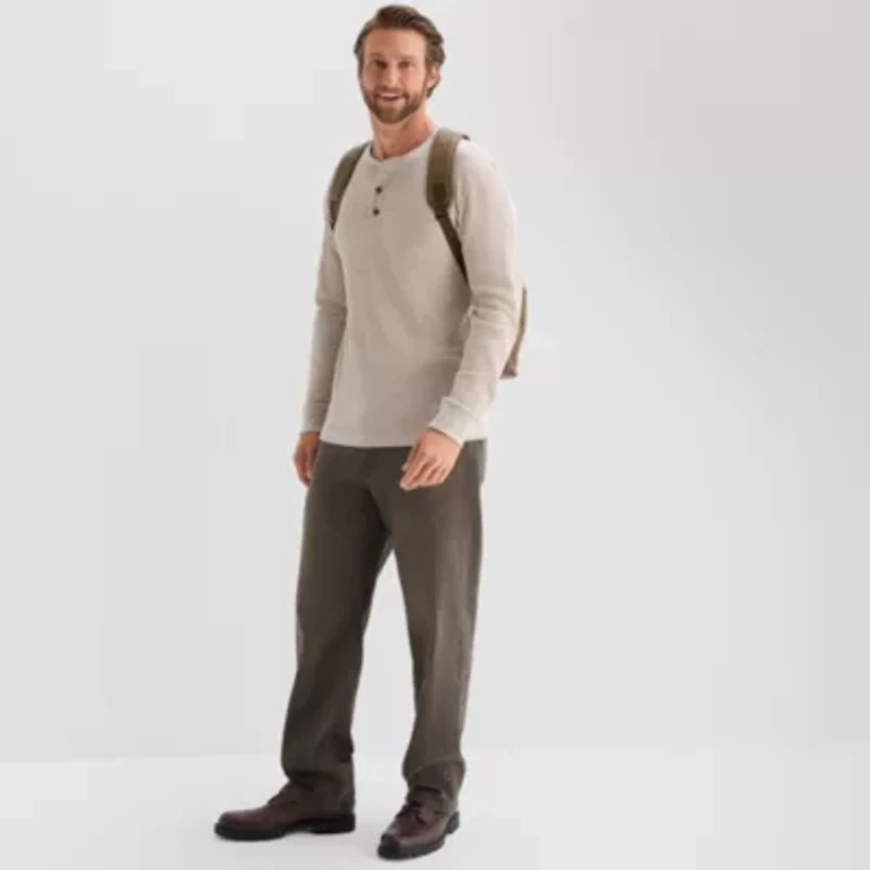 St. John's Bay Waffle Mens Henley Neck Long Sleeve Classic Fit Thermal Top