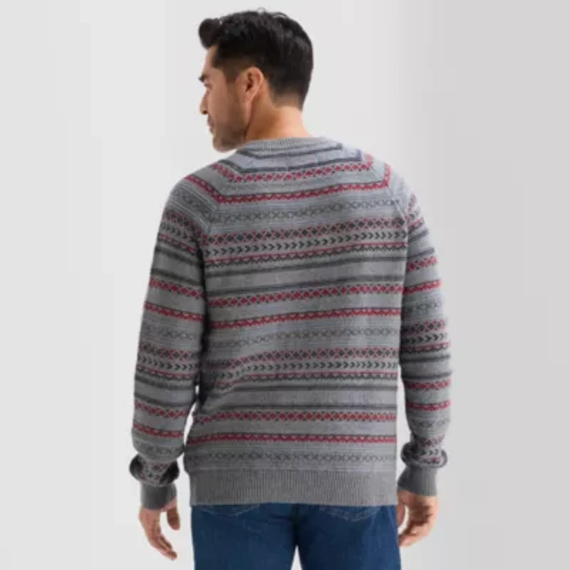 St. John's Bay Fairisle Mens Crew Neck Long Sleeve Pullover Sweater