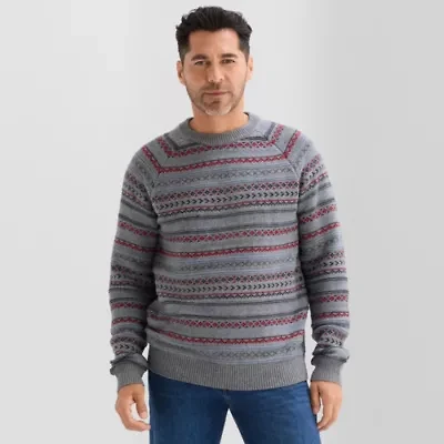 St. John's Bay Fairisle Mens Crew Neck Long Sleeve Pullover Sweater