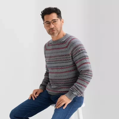 St. John's Bay Fairisle Mens Crew Neck Long Sleeve Pullover Sweater