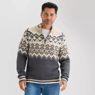 St. John's Bay Fairisle Sweater Mens Mock Neck Long Sleeve Quarter-Zip Pullover