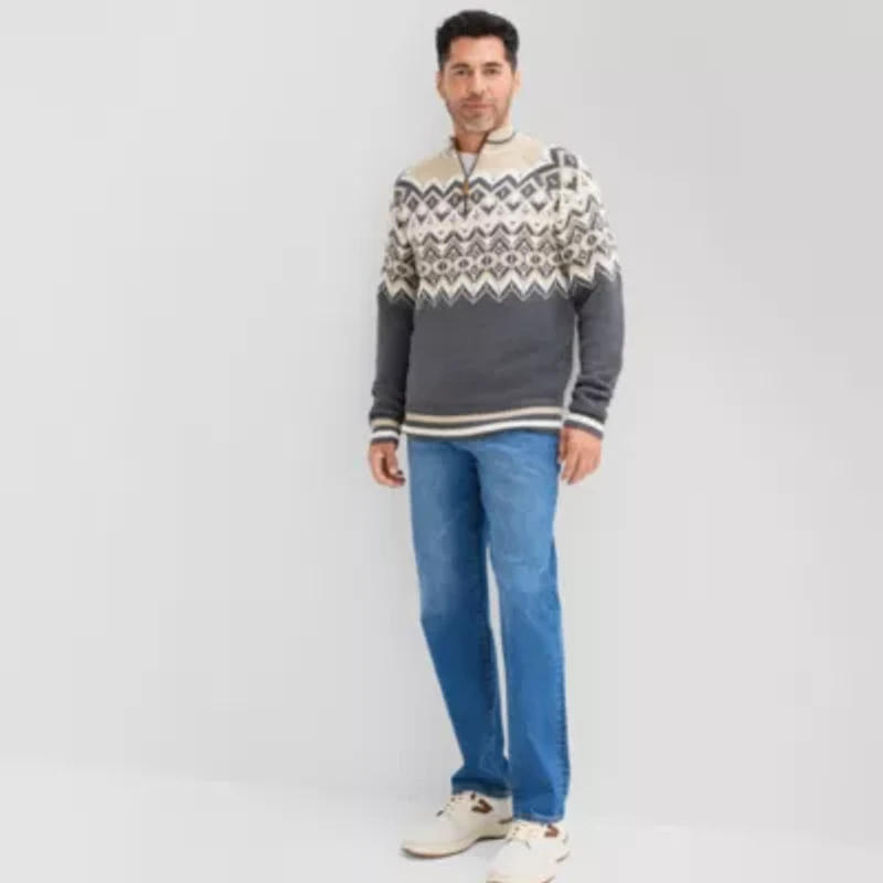 St. John's Bay Fairisle Sweater Mens Mock Neck Long Sleeve Quarter-Zip Pullover