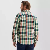 St. John's Bay Poplin Mens Long Sleeve Fitted Classic Fit Button-Down Shirt