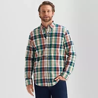St. John's Bay Poplin Mens Long Sleeve Fitted Classic Fit Button-Down Shirt