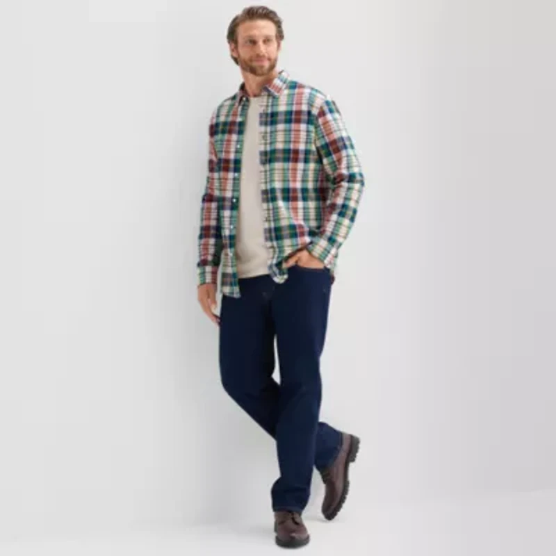 St. John's Bay Poplin Mens Long Sleeve Fitted Classic Fit Button-Down Shirt