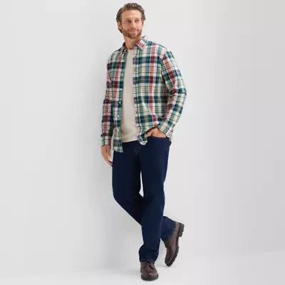 St. John's Bay Poplin Mens Long Sleeve Fitted Classic Fit Button-Down Shirt