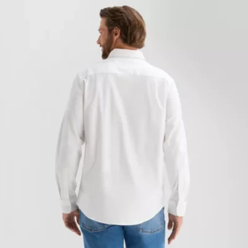 St. John's Bay Washed Oxford Mens Long Sleeve Classic Fit Stretch Fabric Button-Down Shirt