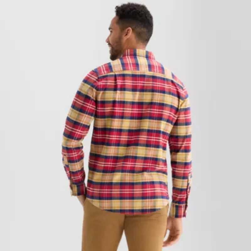 St. John's Bay Washed Oxford Mens Long Sleeve Cuffed Classic Fit Stretch Fabric Button-Down Shirt