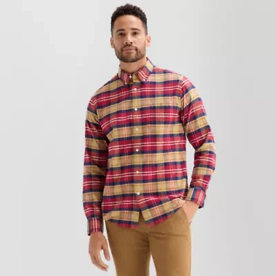 St. John's Bay Washed Oxford Mens Long Sleeve Cuffed Classic Fit Stretch Fabric Button-Down Shirt