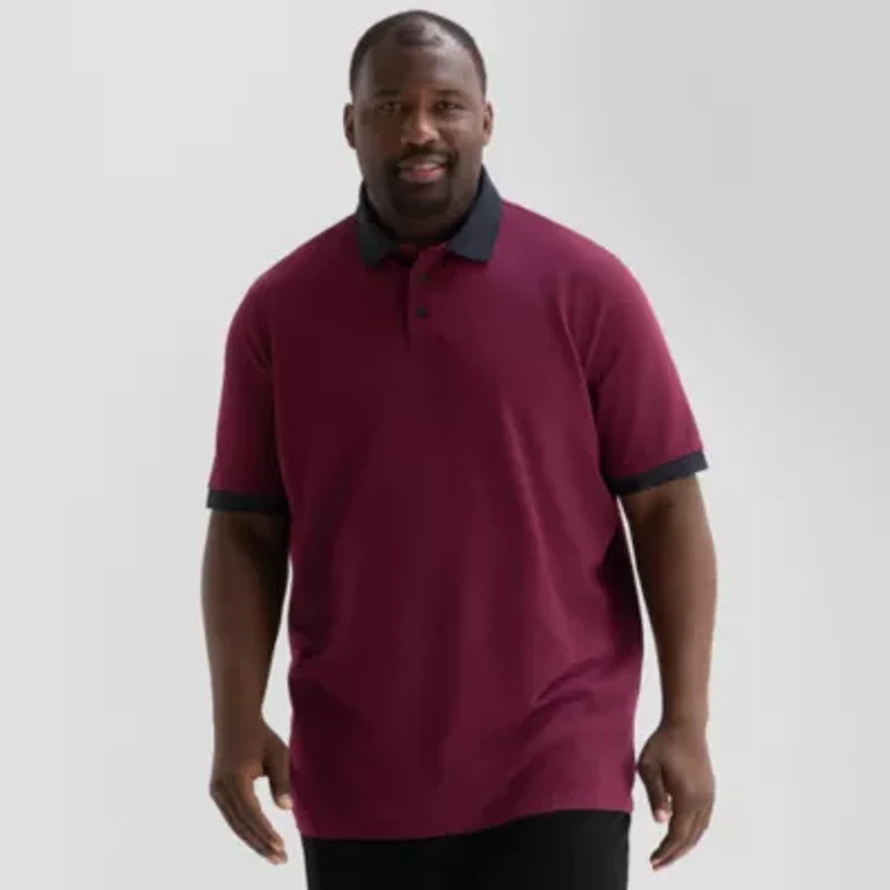 Shaquille O'Neal XLG™ Jacquard Big and Tall Mens Regular Fit Short Sleeve Polo Shirt