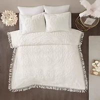 Madison Park Virginia Tufted Cotton Chenille Medallion Fringe Coverlet Set