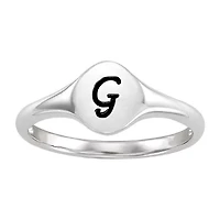 Initial Womens Sterling Silver Signet Ring