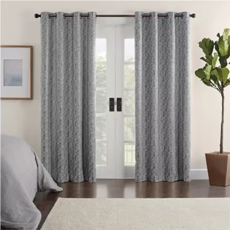 Eclipse Ambiance Geo Draft Stopper Grommet Top Energy Saving 100% Blackout Single Curtain Panel