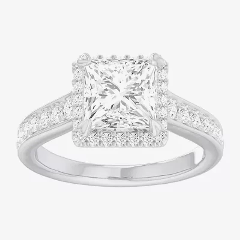 G-H / Si1-Si2) Womens 2 1/2 CT. T.W. Lab Grown White Diamond 14K Gold Side Stone Halo Engagement Ring