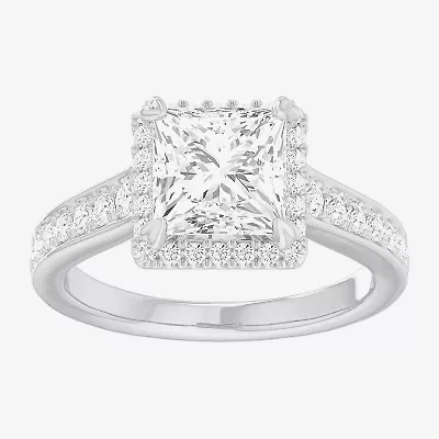 G-H / Si1-Si2) Womens 2 1/2 CT. T.W. Lab Grown White Diamond 14K Gold Side Stone Halo Engagement Ring