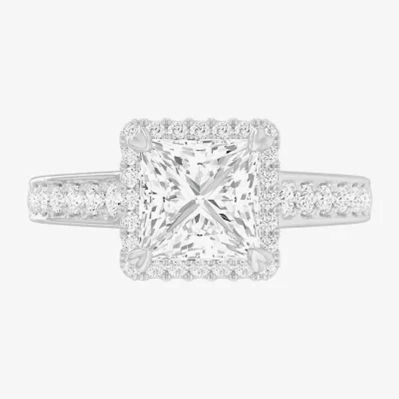 G-H / Si1-Si2) Womens 2 1/2 CT. T.W. Lab Grown White Diamond 14K Gold Side Stone Halo Engagement Ring