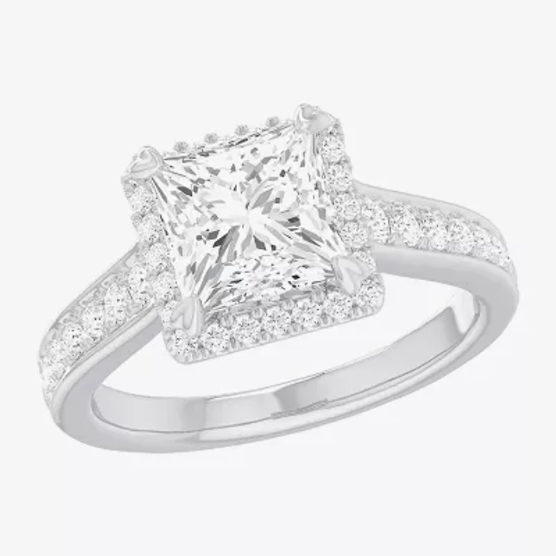 G-H / Si1-Si2) Womens 2 1/2 CT. T.W. Lab Grown White Diamond 14K Gold Side Stone Halo Engagement Ring