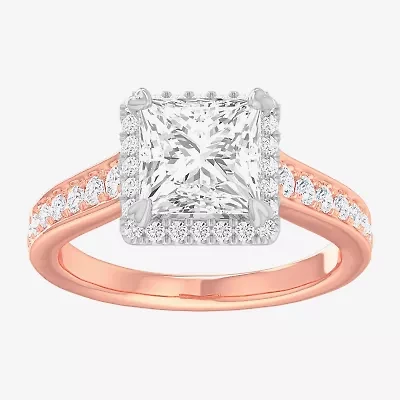 G-H / Si1-Si2) Womens 2 1/2 CT. T.W. Lab Grown White Diamond 14K Gold Side Stone Halo Engagement Ring